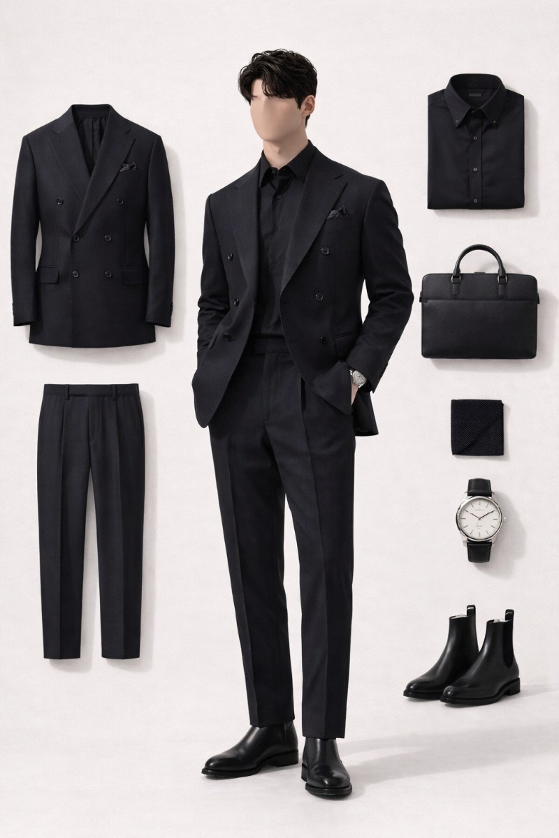 navy blue suit with black shirt 6