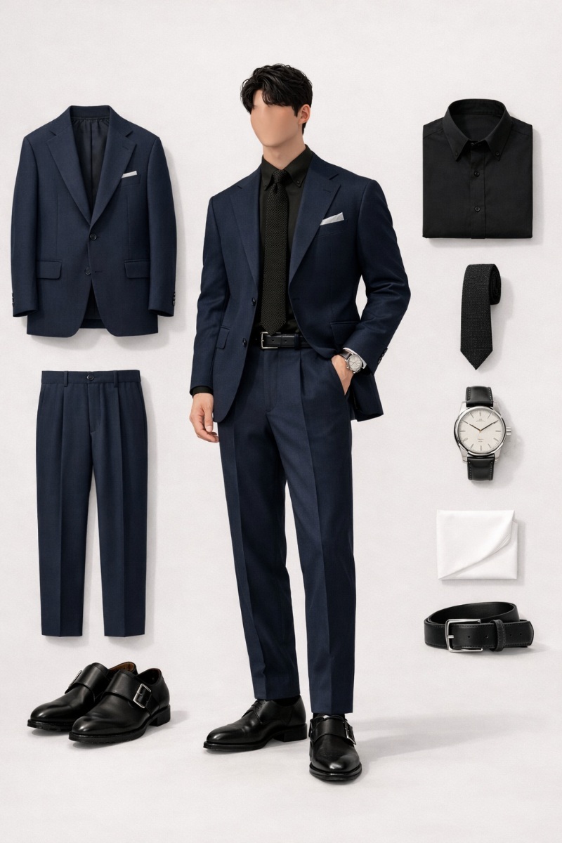 navy blue suit with black shirt 8