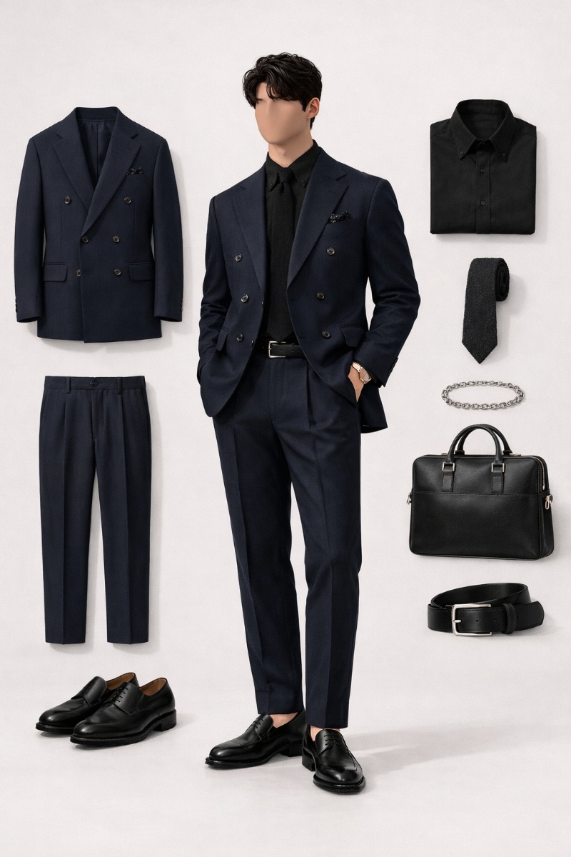 navy blue suit with black shirt 9