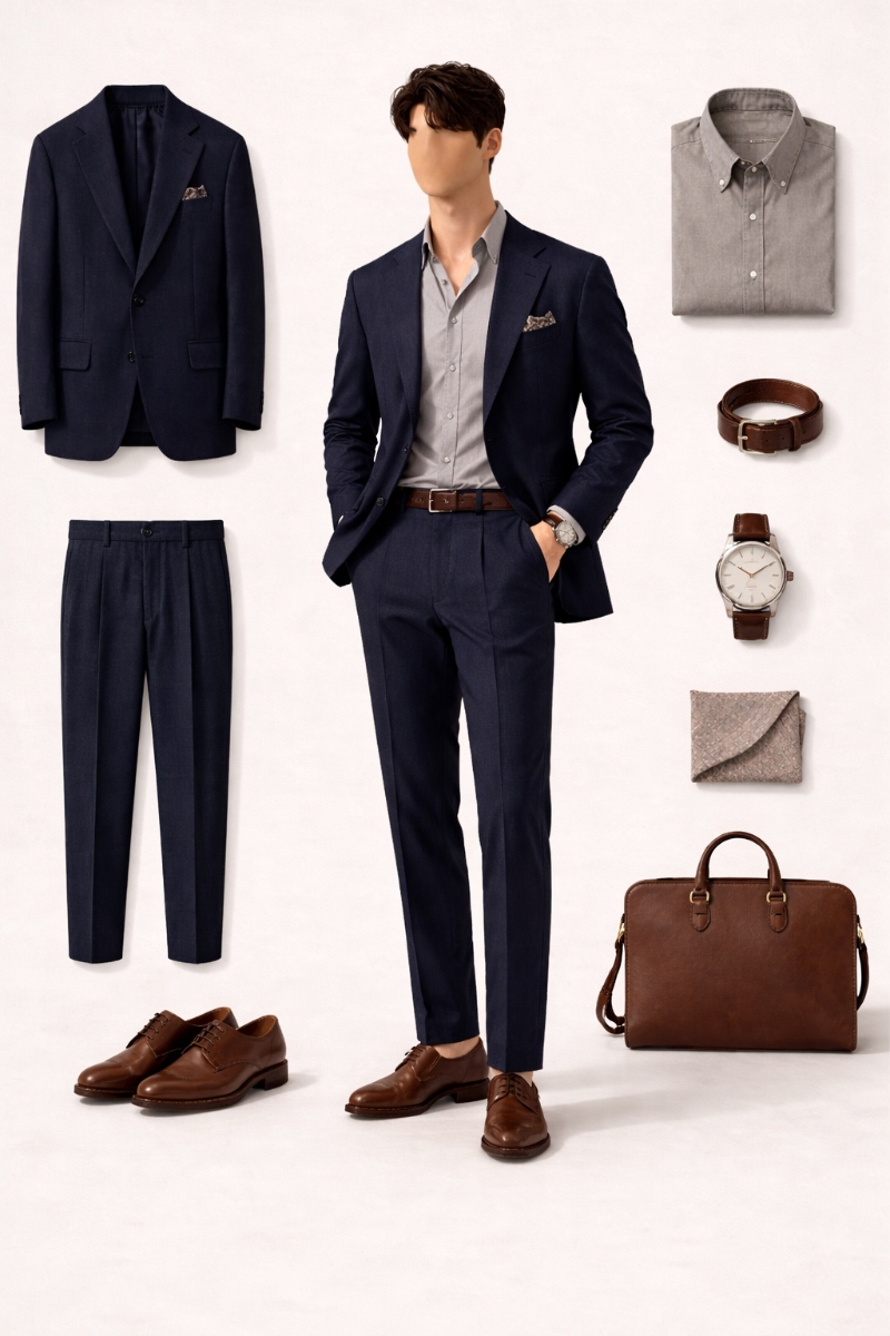 6 Easy Ways to Style the Navy Suit Gray Shirt Combinations 17 navy suit gray shirt 3