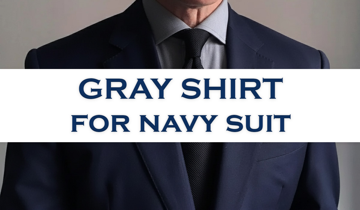 navy suit gray shirt