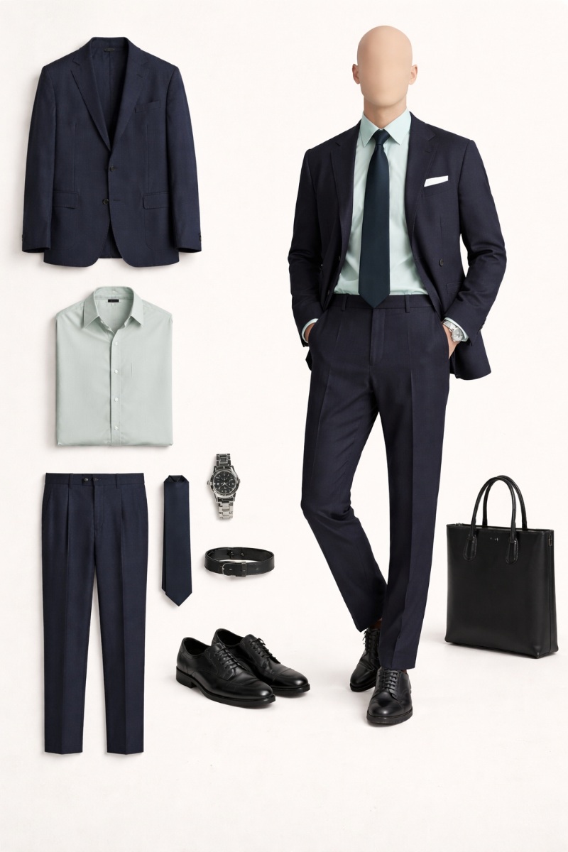 navy suit green shirt 1