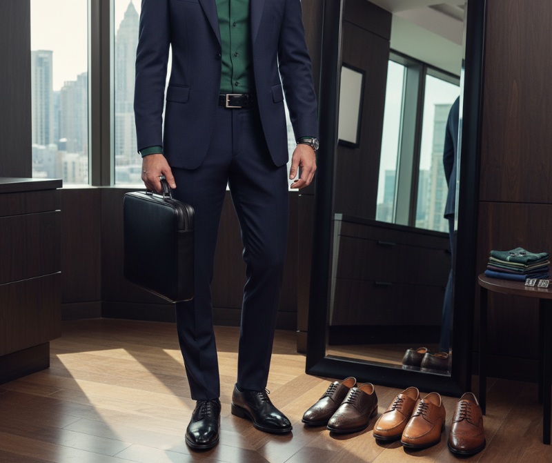 navy suit green shirt 15