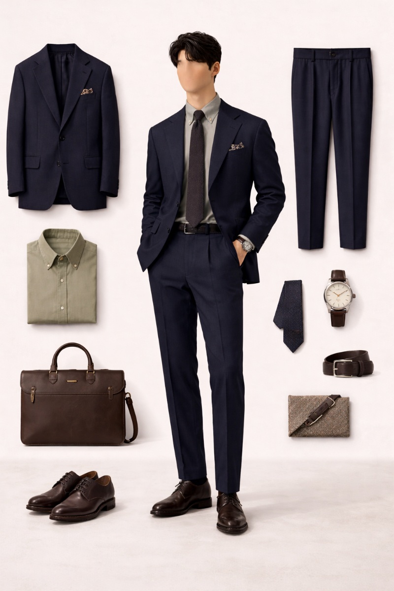 navy suit green shirt 3