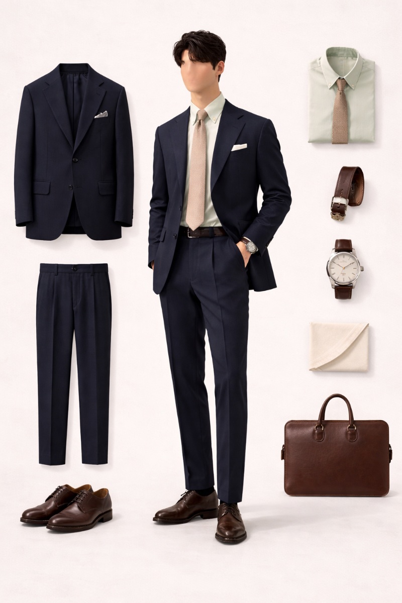 navy suit green shirt 4