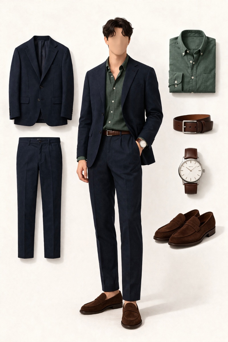 navy suit green shirt 9