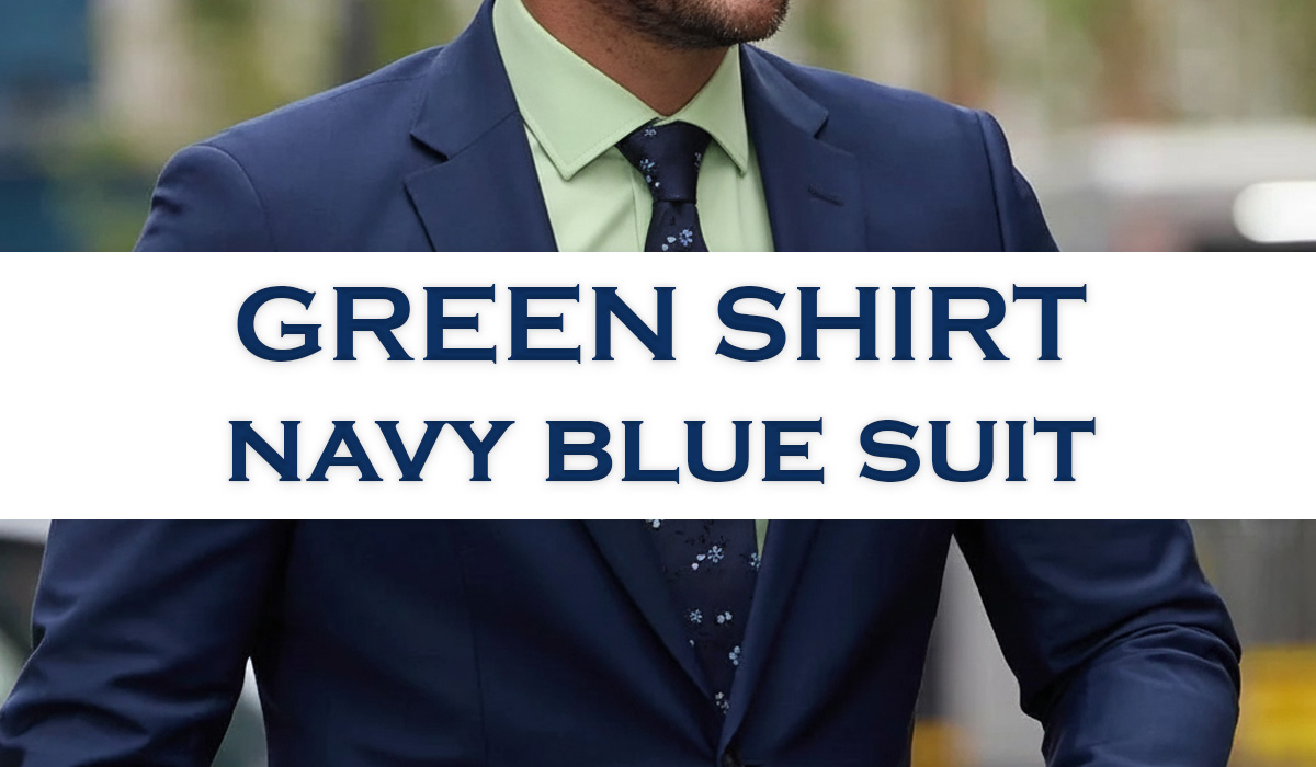 navy suit green shirt