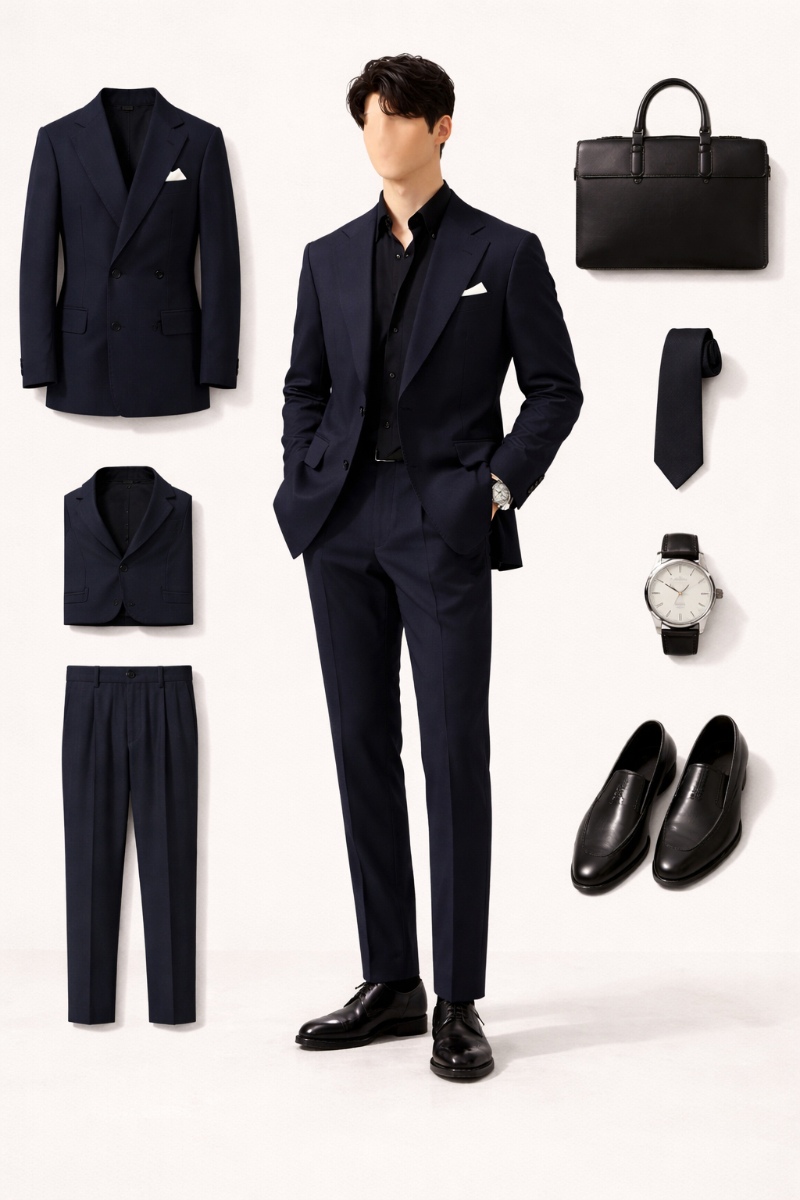 navy suit navy shirt 9