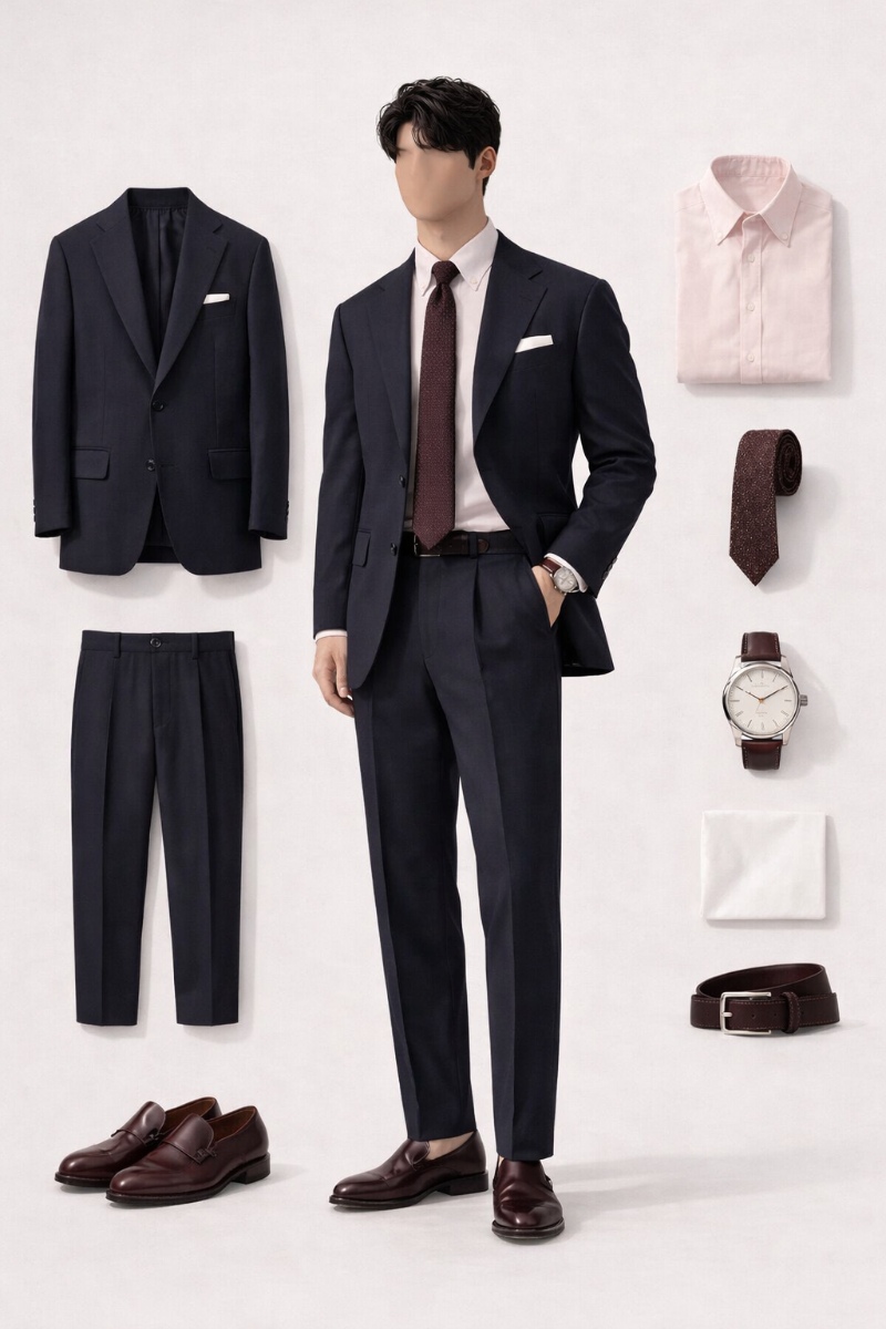 navy suit pink shirt 10