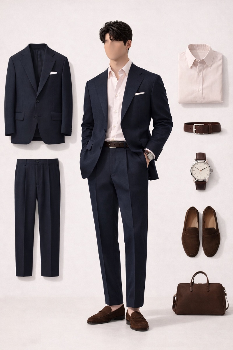 navy suit pink shirt 12