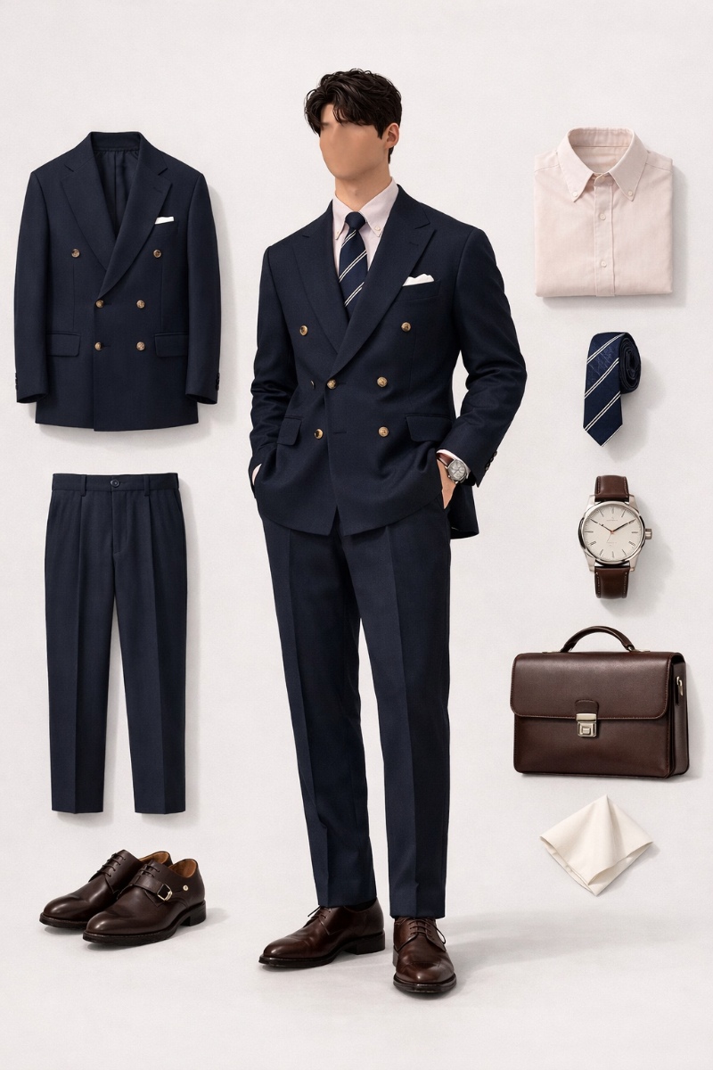 navy suit pink shirt 13