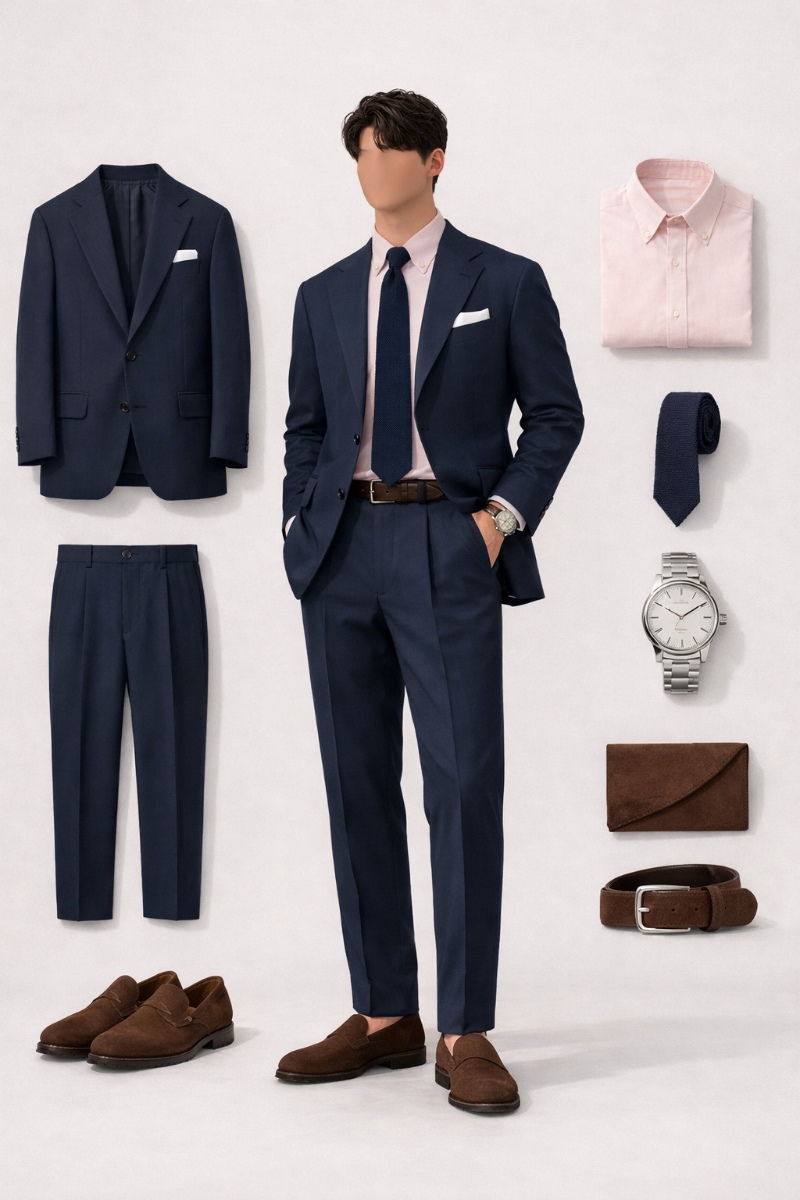 navy suit pink shirt 6
