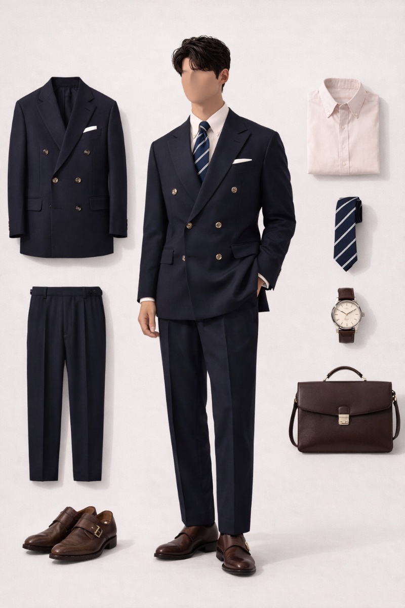 navy suit pink shirt 8