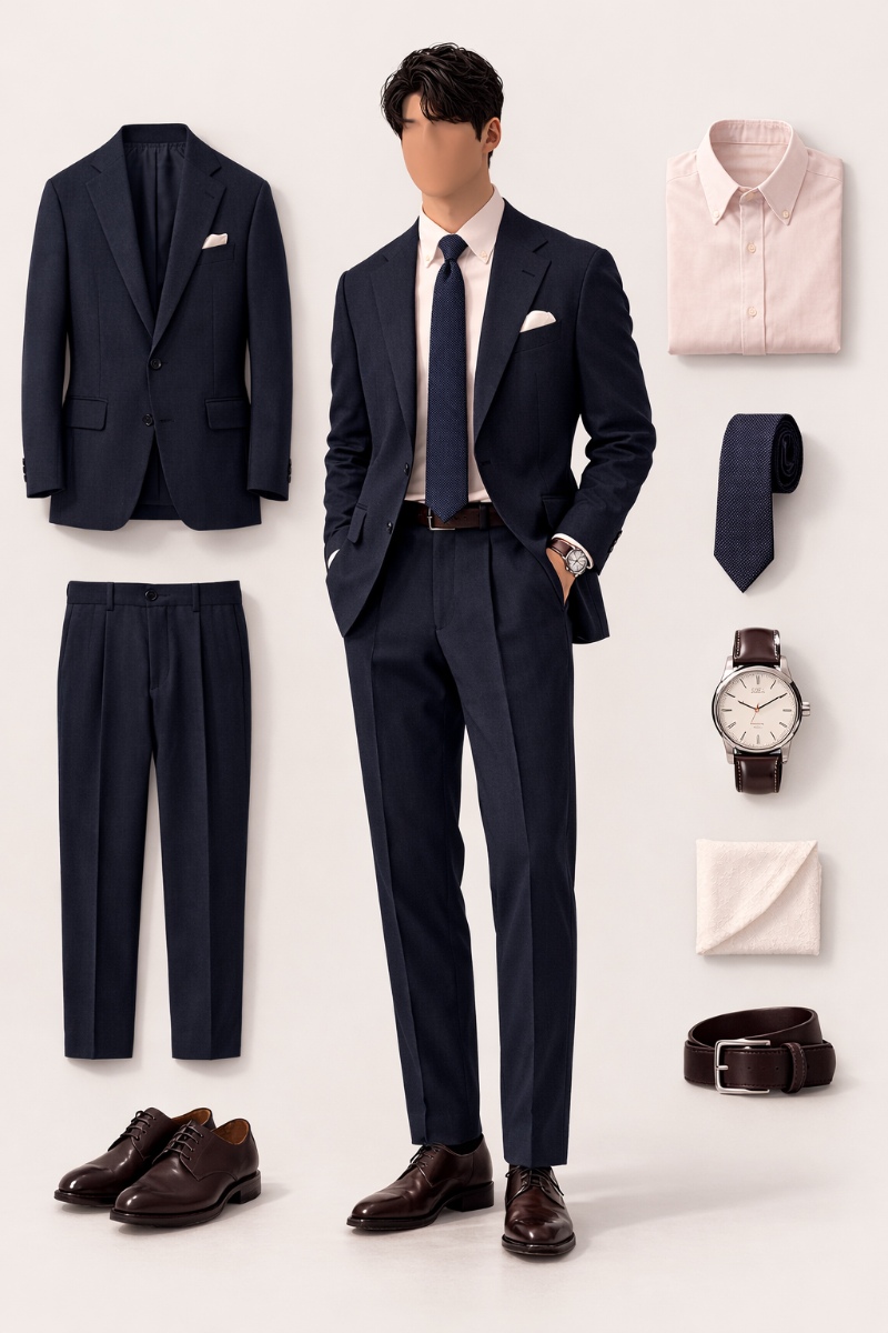 navy suit pink shirt 9