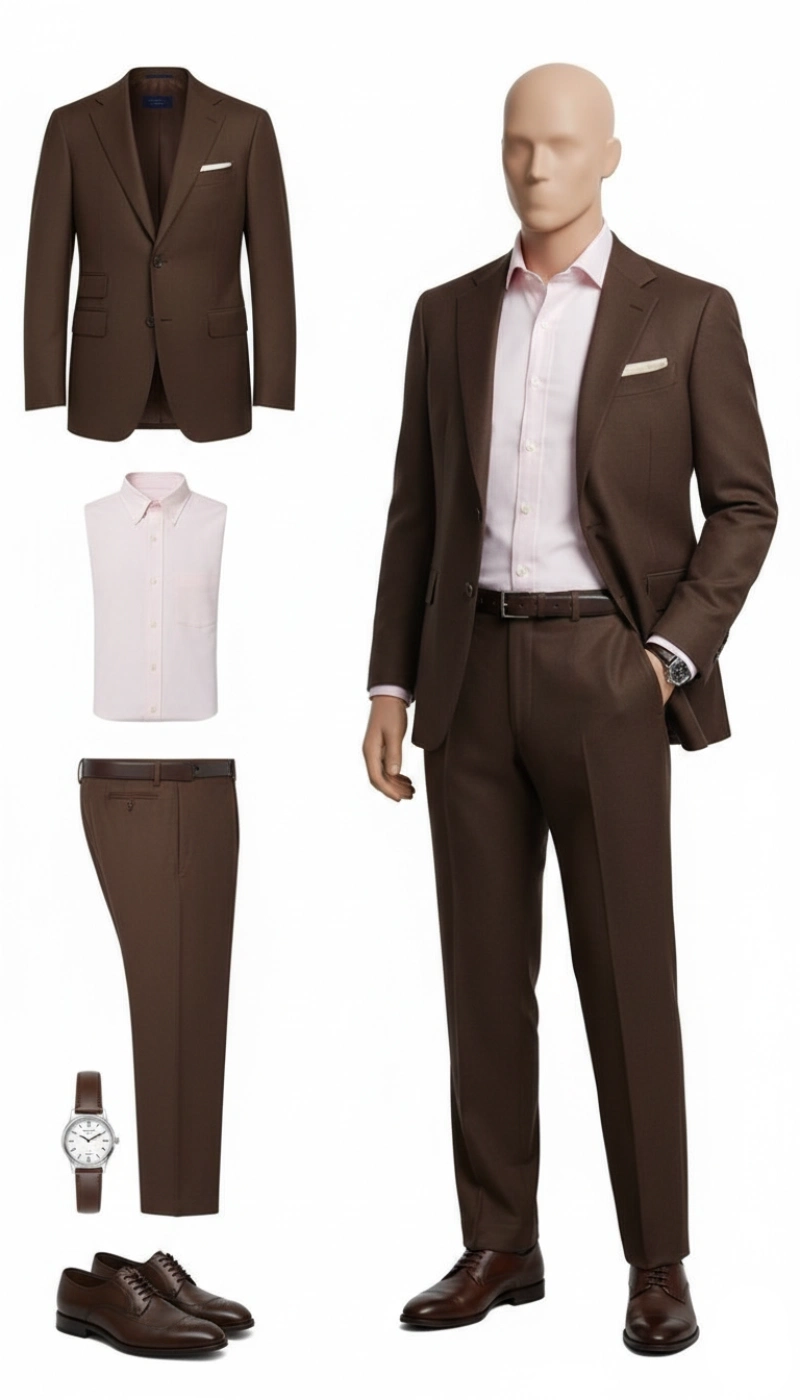 What Color Shirt to Wear with Brown Suit for a Gentleman Look 35 pink shirt with brown suit