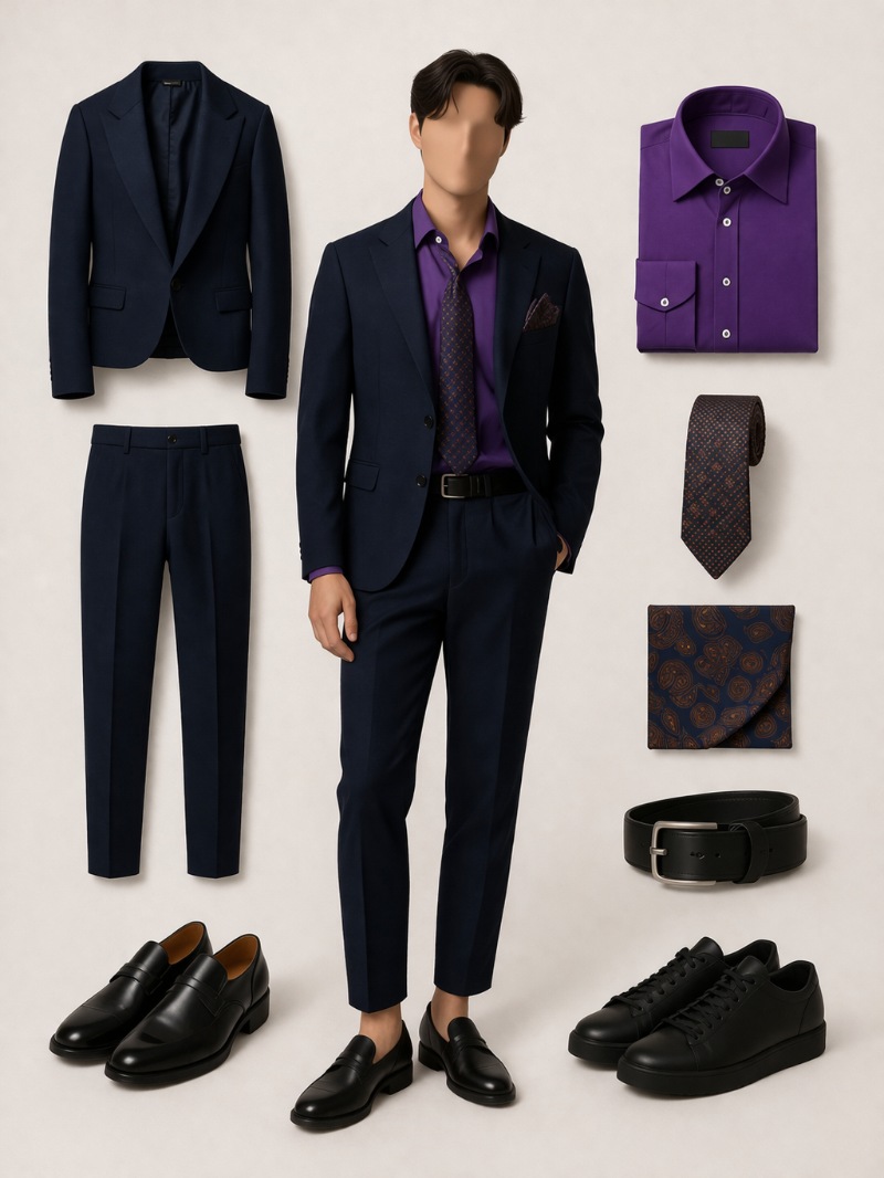 purple shirt navy blue suit 10