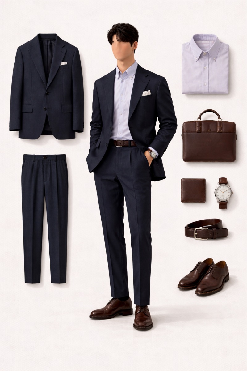 purple shirt navy blue suit 2