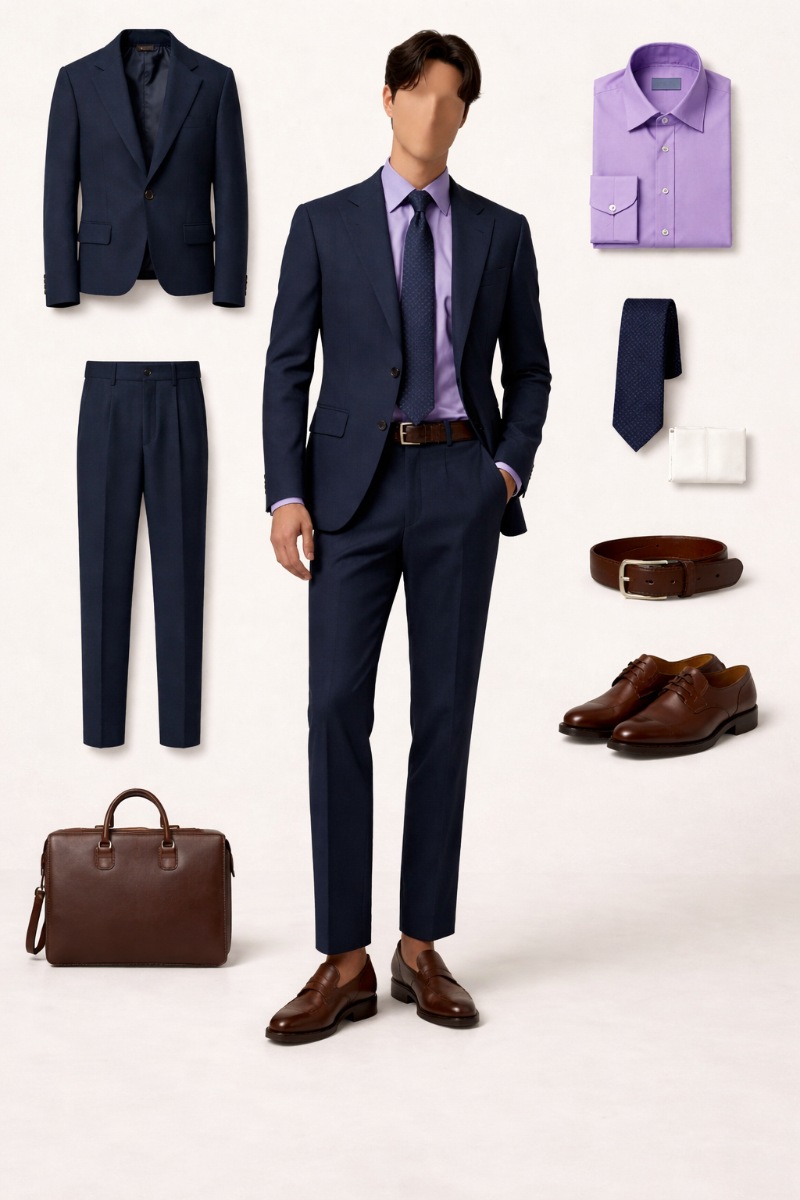 purple shirt navy blue suit 7