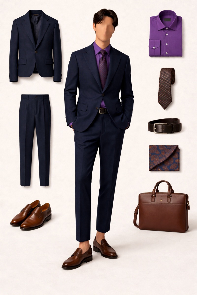 purple shirt navy blue suit 8