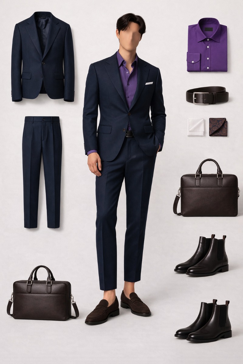 purple shirt navy blue suit 9