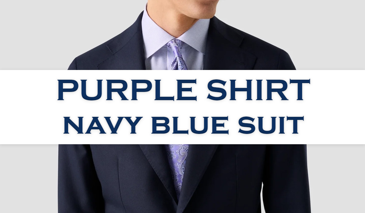 purple shirt navy blue suit
