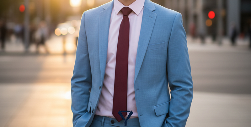 tie to wear with light blue suit 16