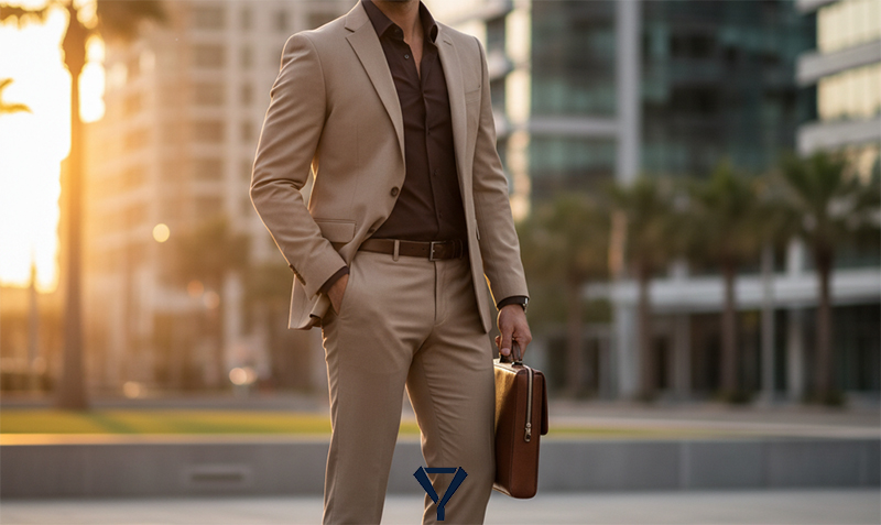 what color shirt to wear with a tan suit 9